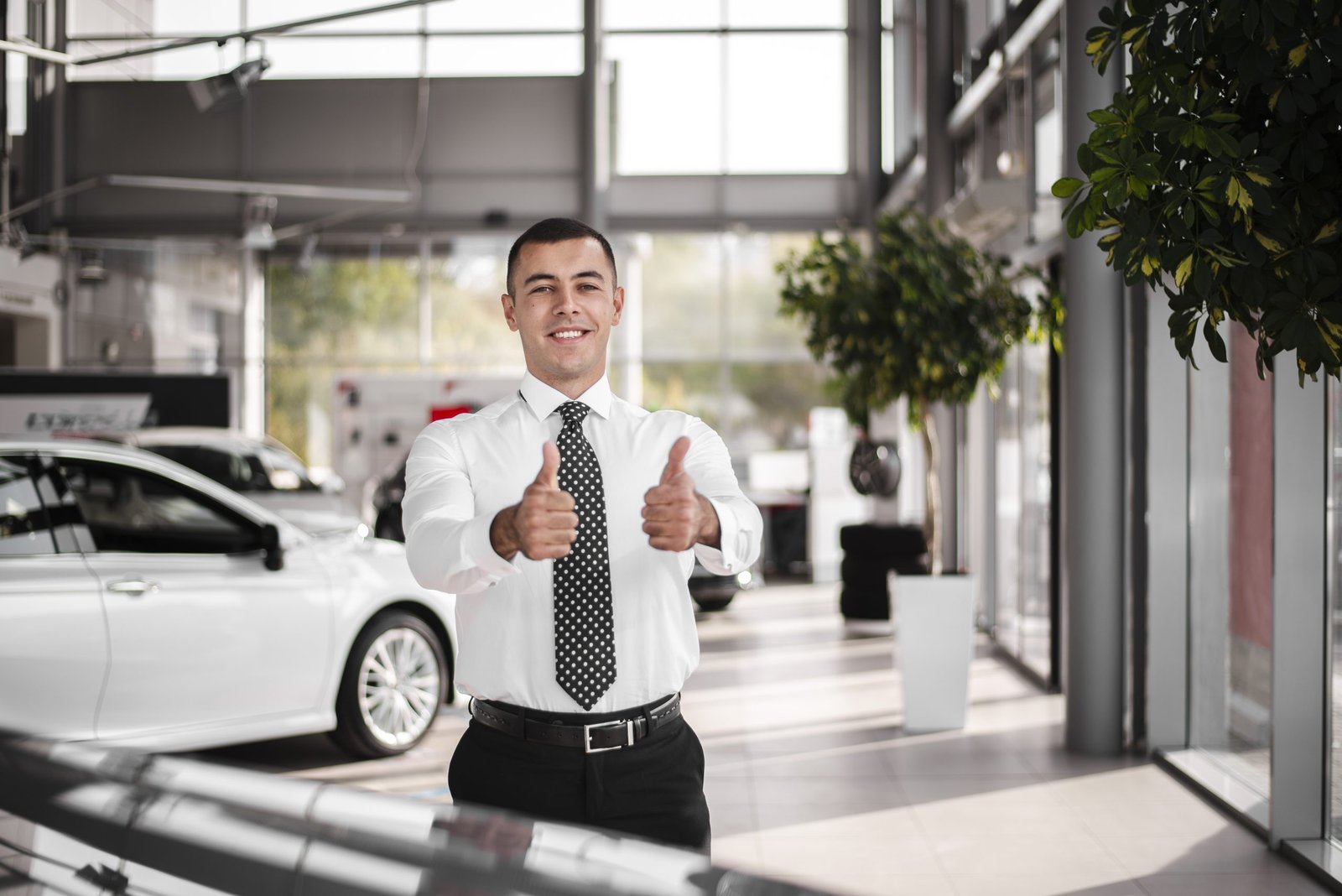 front-view-male-car-dealer-showing-ok-sign